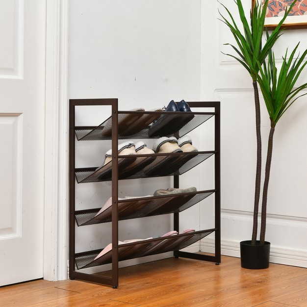 Tangkula Iron Shoe Shelf 2 3 4 tier Space Saving Layered Shoes Shelving Shoes Storage Organizer