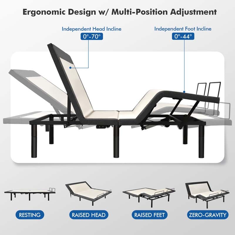 Adjustable Bed Base with Wireless Remote, Zero Gravity Smart Electric Bed Frame with Massage Modes