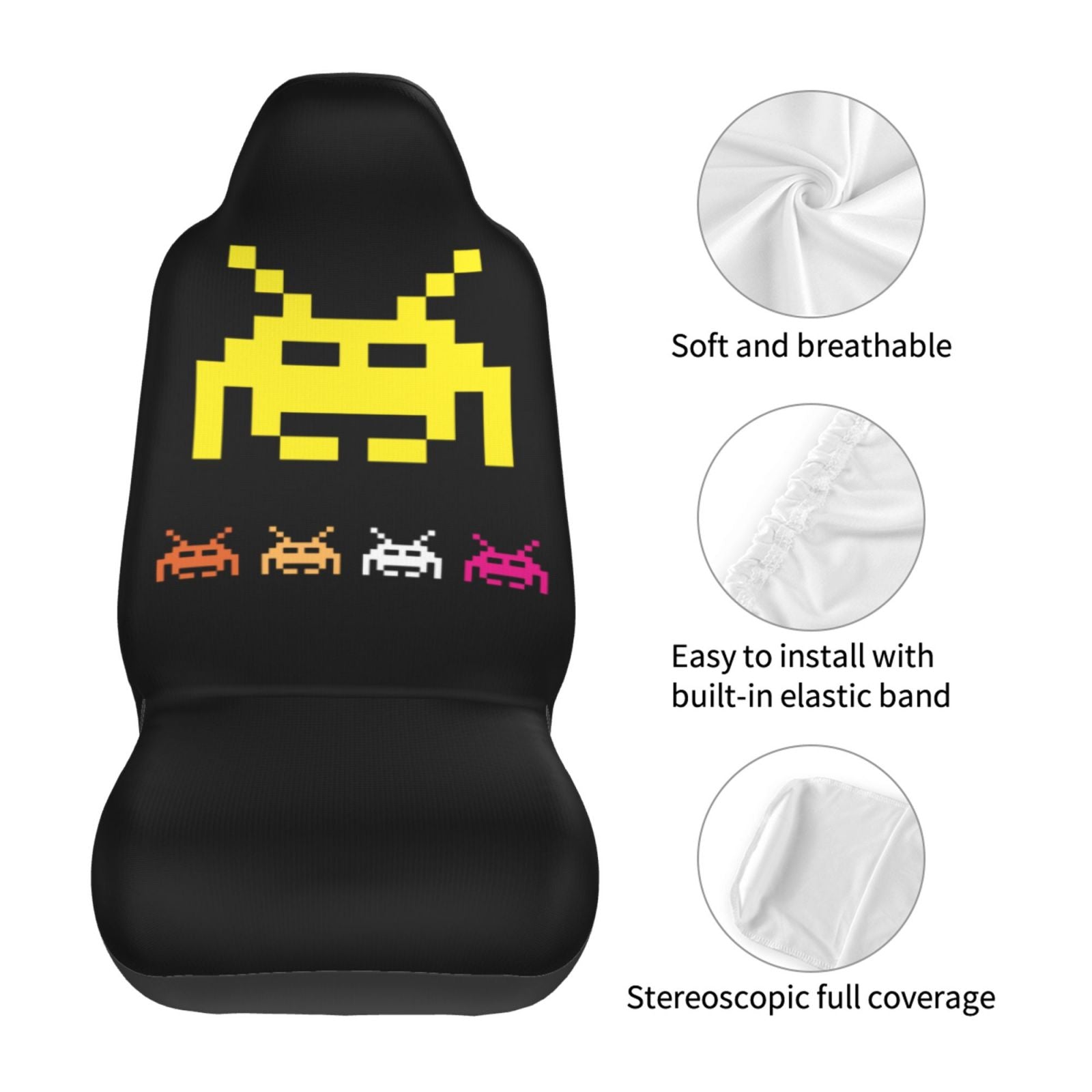 TEQUAN Front Seat Covers， Alien UFO Space Game Pattern 2 Piece Car Seat Cover Fit Most Car SUV Truck Van