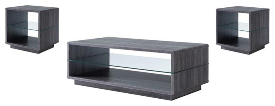 Bowery Hill 3 Piece Transitional Wood Coffee Table Set in Gray   Transitional   Coffee Table Sets   by Homesquare  Houzz