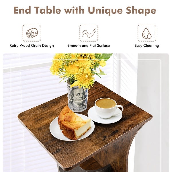 2 Tier Sofa Couch Table Compact C-shape End Table Snack Coffee Table