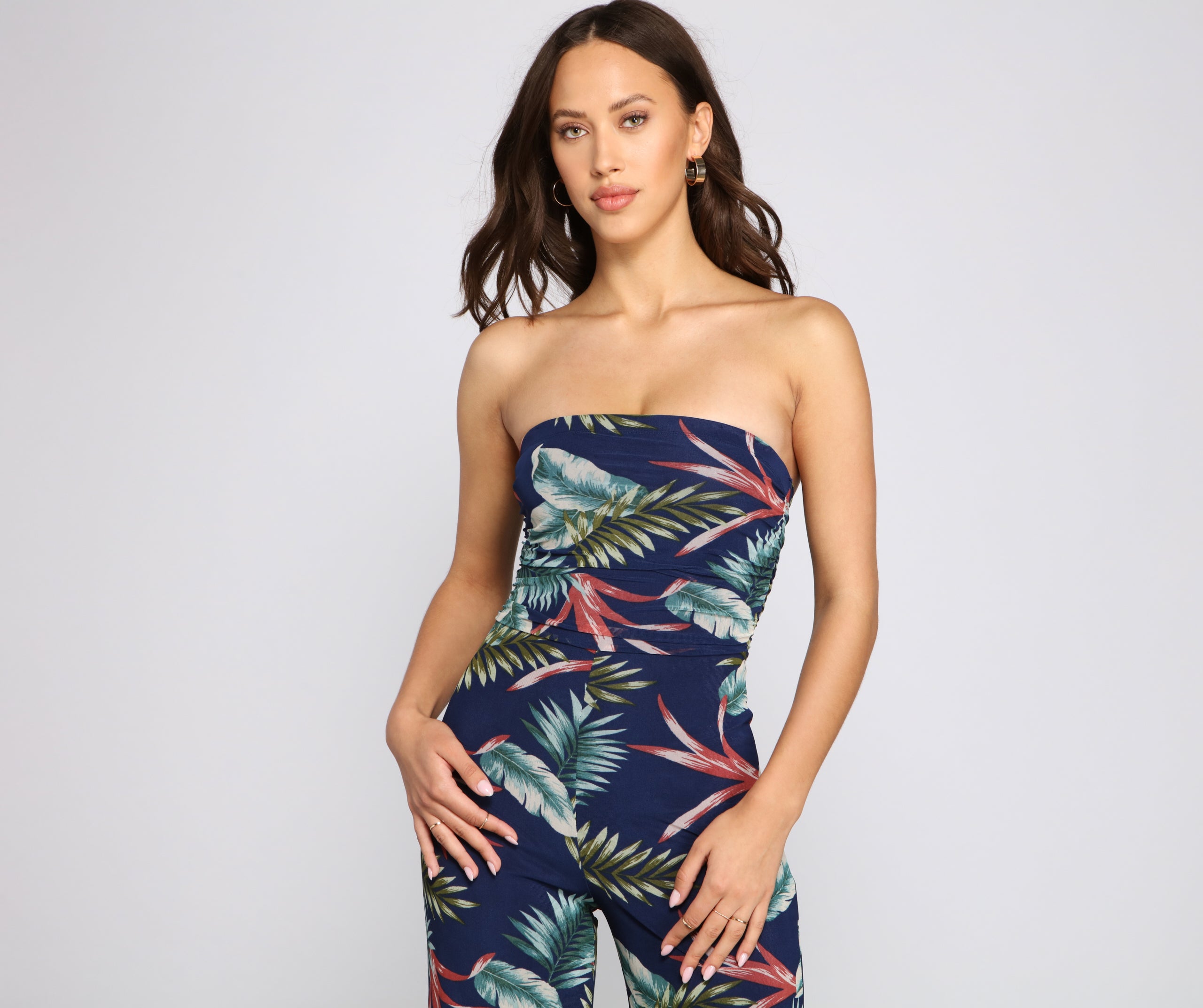 Budding Romance Strapless Floral Jumpsuit