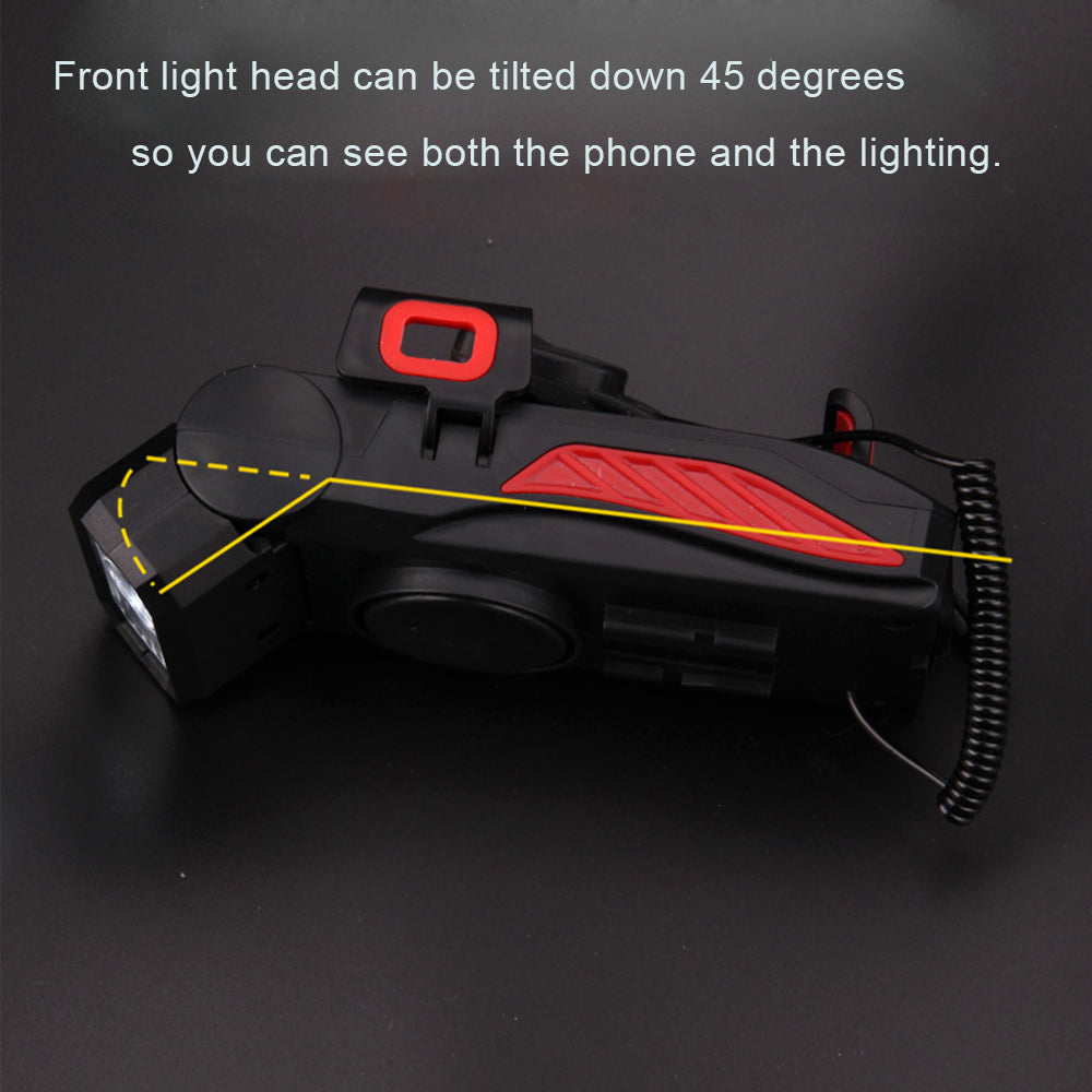 Bike Light， 2LED USB Rechargeable 4000mAh Headlight， Waterproof Front Lights and Rear LED Bicycle Light Set with Power Bank Horn Phone Holder Fits All Bicycles Cycling Road Mountain