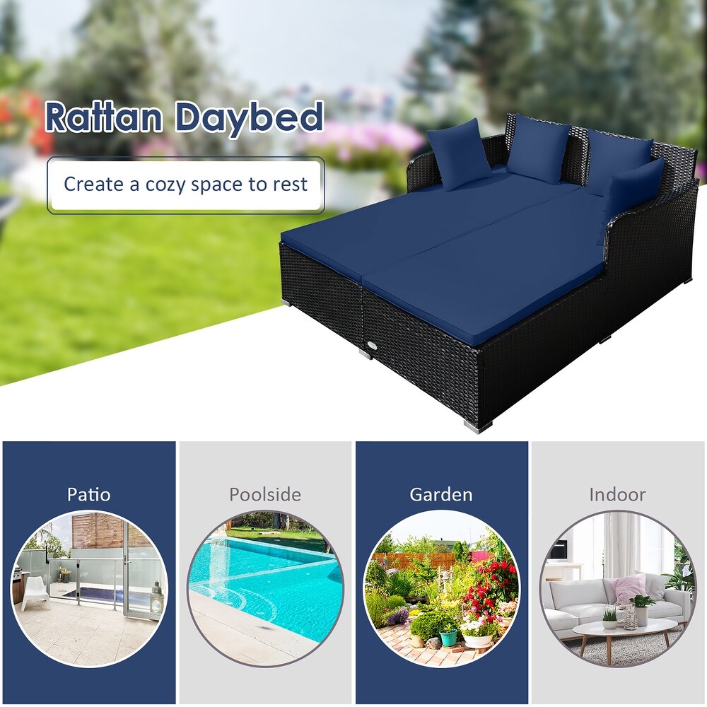 Costway Outdoor Patio Rattan Daybed Pillows Cushioned Sofa Furniture   See details