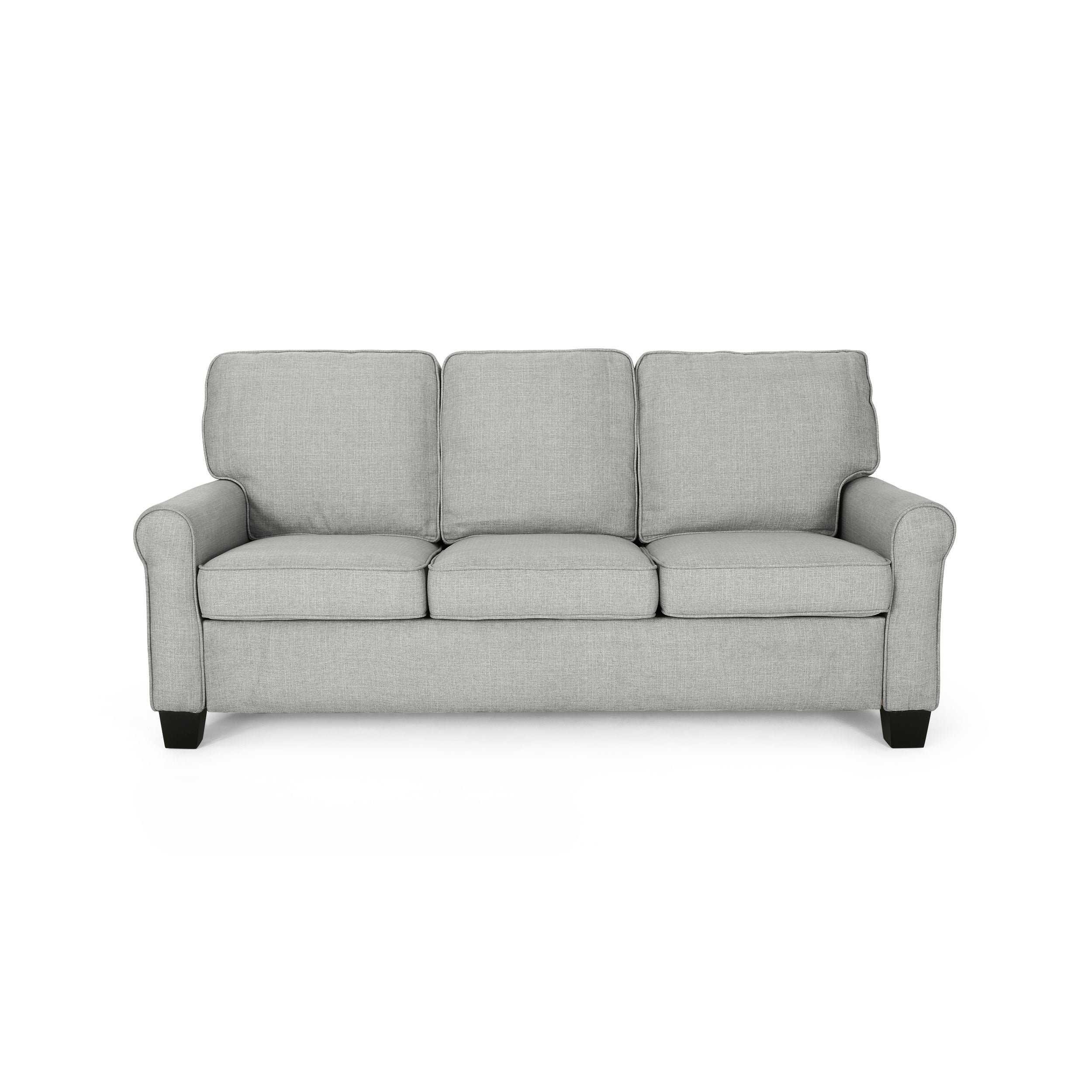 Bridget Contemporary Scrolled Arm Upholstered Fabric Sofa with Tonal Piping