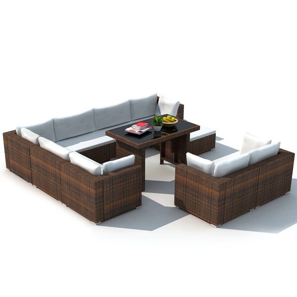 10 Piece Patio Lounge Set with Cushions Poly Rattan Brown - Overstock - 37574144