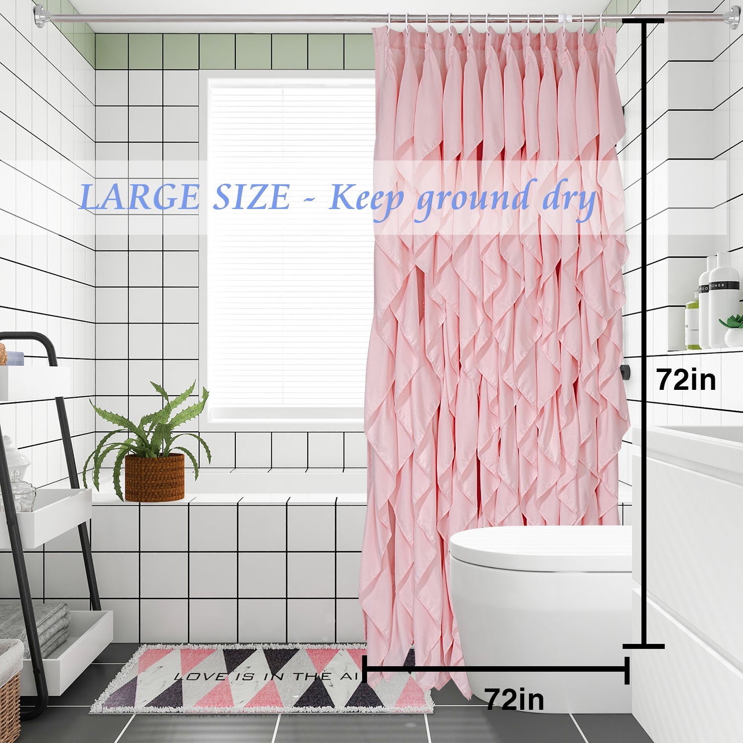 Super Soft Microfiber Shower Curtain Handcrafted Ruffle Bath Curtain 72