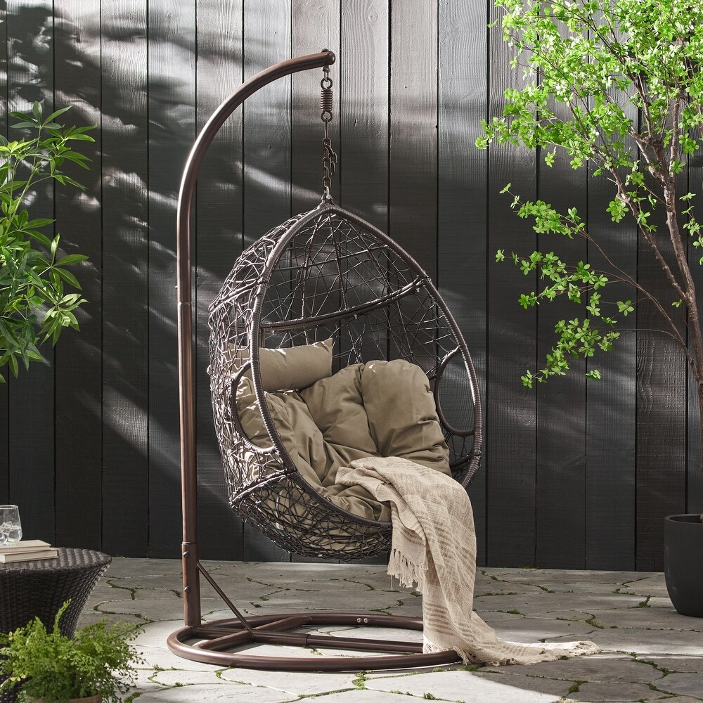 Kylie Outdoor Wicker Hanging Basket Chair by Christopher Knight Home   400 lb limit