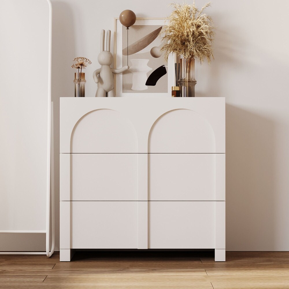 Modern Drawer Dresser  Sideboard Cabinet with Ample Storage Spaces  High Gloss Chest of Drawers