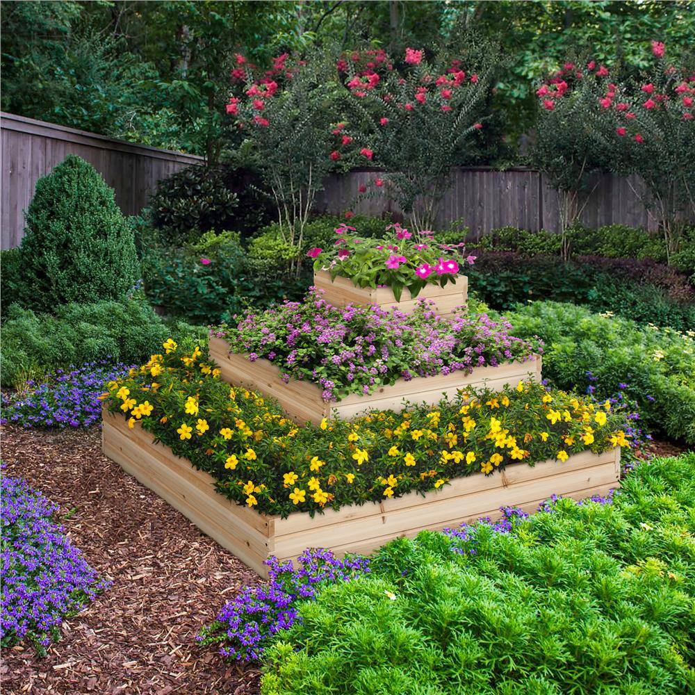 Yaheetech 44.5 in. x 44.5 in. 3-Tier Fir Wood Raised Garden Bed for Plants Vegetables Outdoor Gardening DY02og0001