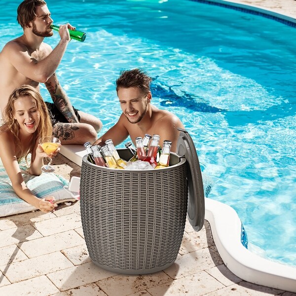 Costway 9.5 Gallon 4in1 Patio Rattan Cool Bar Cocktail Table Side