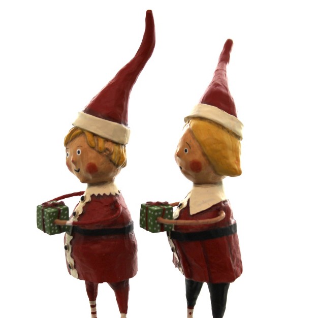 Lori Mitchell Santas Little Helpers Two Figurines 8 25 Inches Christmas St 2 Presents 38142 Polyresin Red