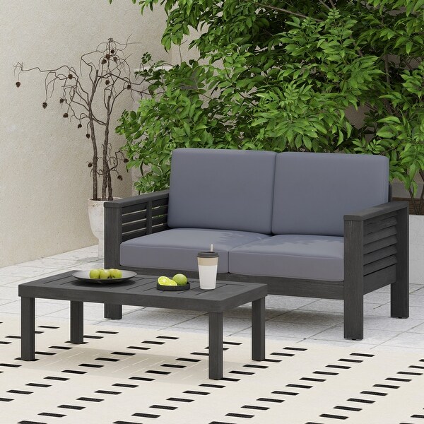 Acacia Wood Outdoor Loveseat and Coffee Table Set with Cushions