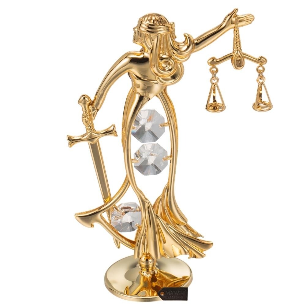 24k Goldplated Exquisite Lady of Justice Table Top Made with Genuine Matashi Crystals