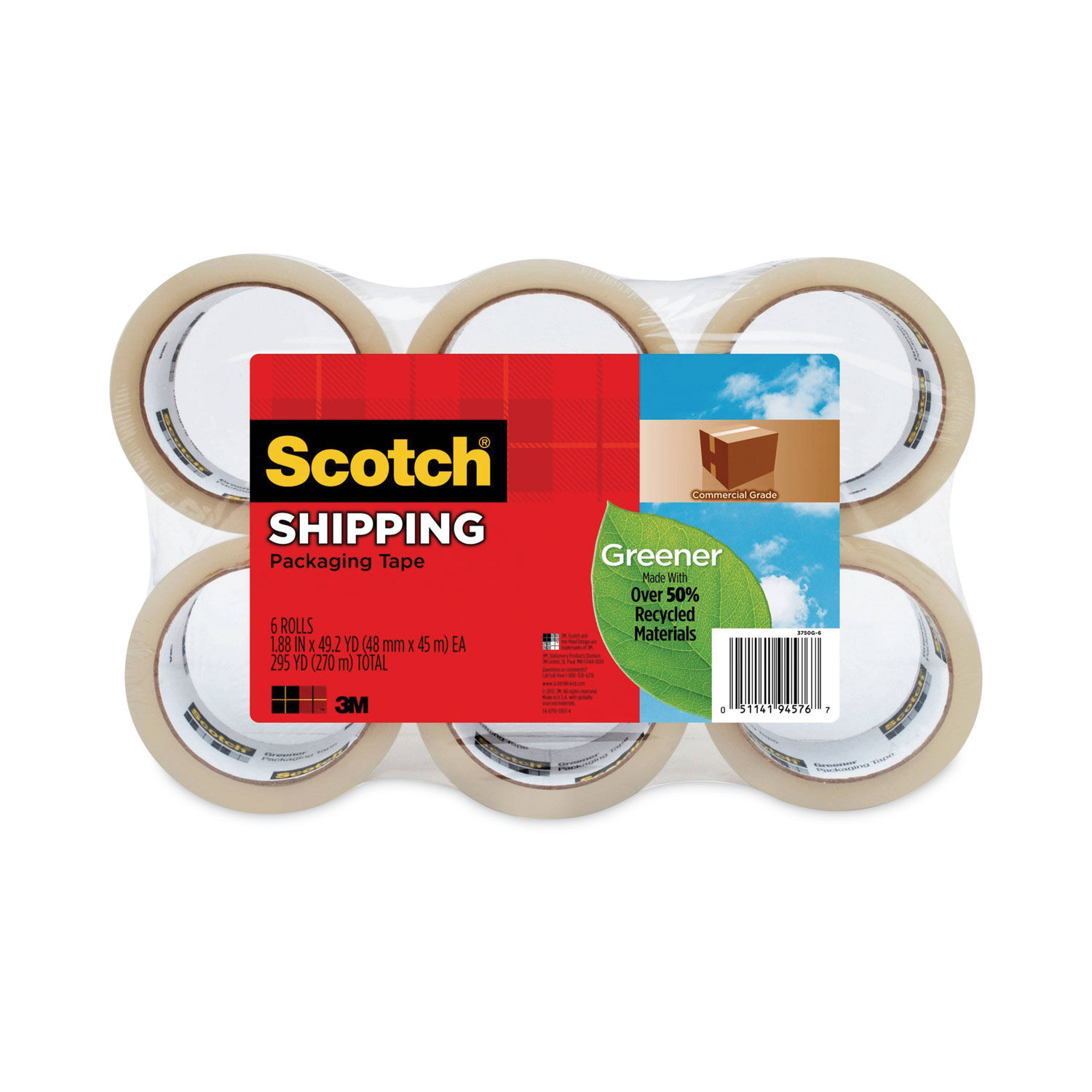 Greener Commercial Grade Packaging Tape by Scotchandreg; MMM3750G6