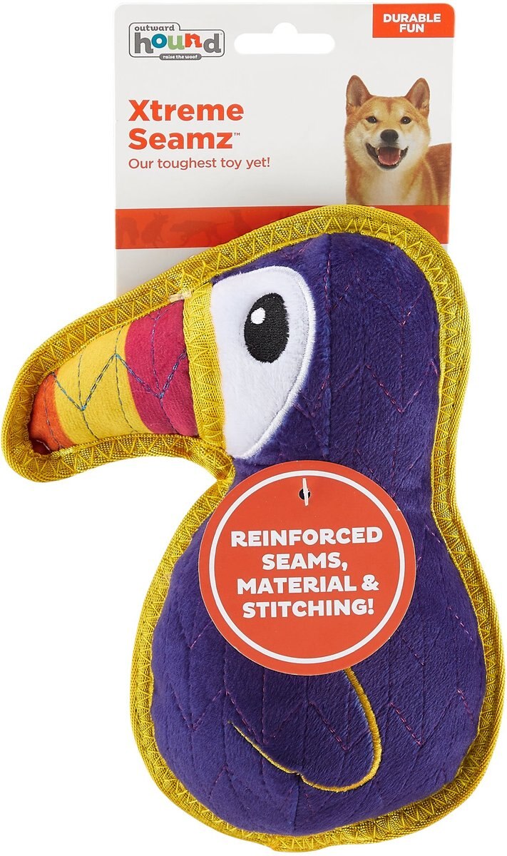 Outward Hound Xtreme Seamz Toucan Squeaky Durable Dog Toy， Purple， Medium