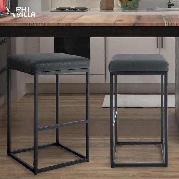 PHI VILLA Steel/ PU Leather 30-inch Bar Stool (Set of 2)