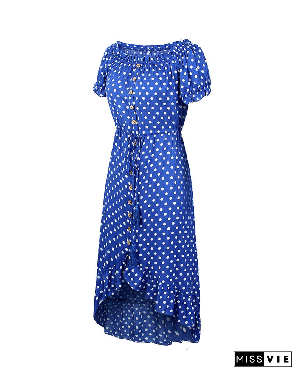 Off Shoulder Polka Dot Button Down Maxi Dress