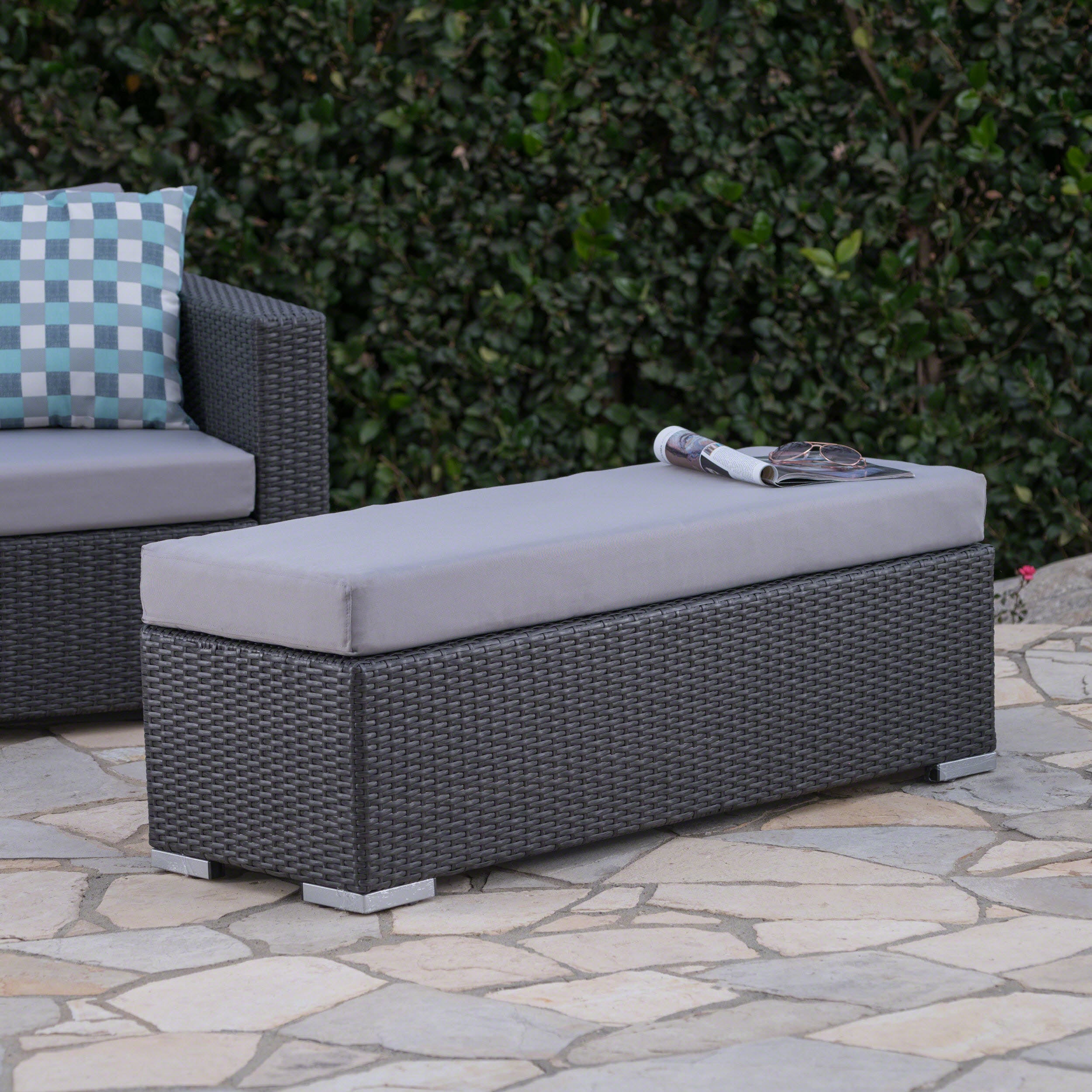 Santa Rosa Outdoor Wicker Bench with Water Resistant Cushion