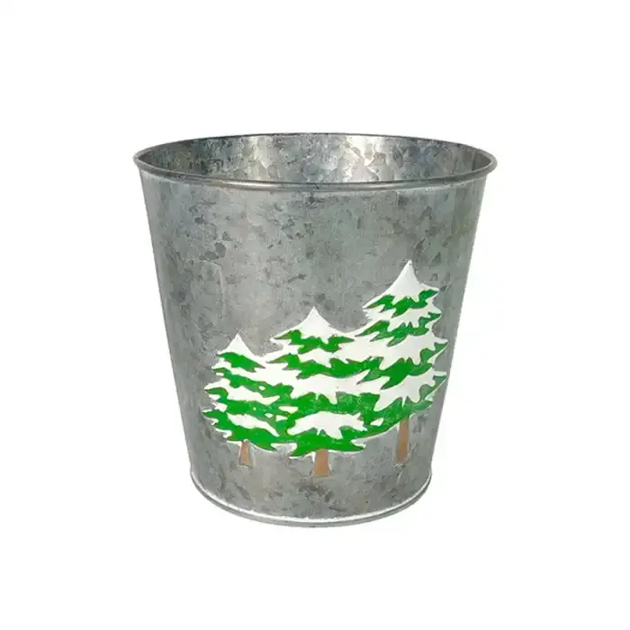 Red Round Metal Bucket Wholesale Christmas Tree Gift Bucket Decorate With A Party Vibe