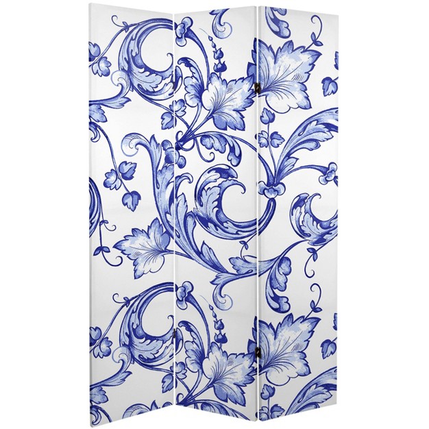 Double Sided Filigree Canvas Room Divider Blue Oriental Furniture