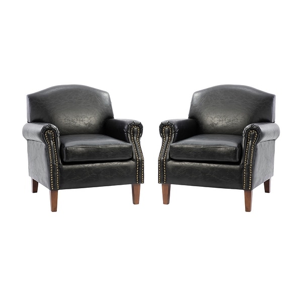 Giampiero Transitional Faux Leather Arm Chair with Nailhead Trim and Rolled Arms Set of 2 by HULALA HOME