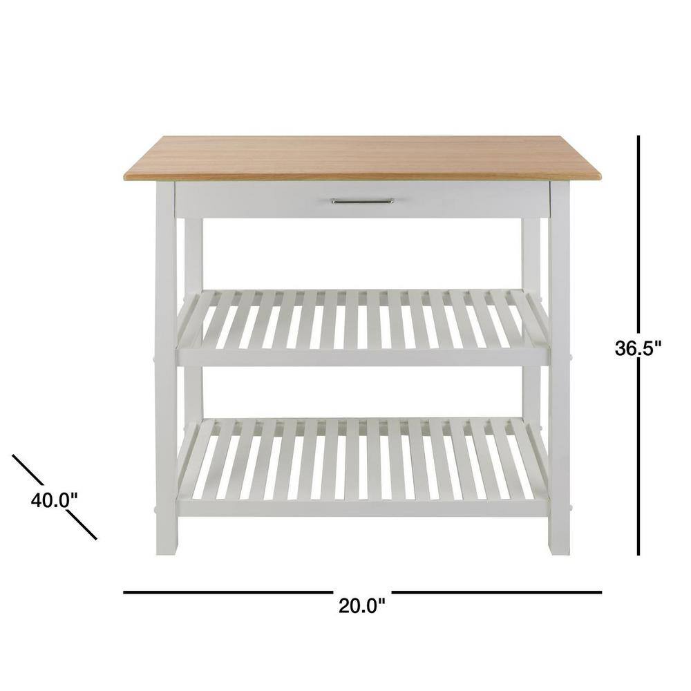 Natural White New Solid Wood Counter Top 40 in. Kitchen Island Bar Station with Drawer and Shelves N373-91