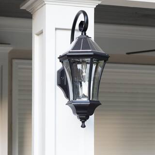 GAMA SONIC Victorian 1-Light Black Solar LED Outdoor Wall Sconce with Morph Technology and GS Warm White Bulb 94BM50010