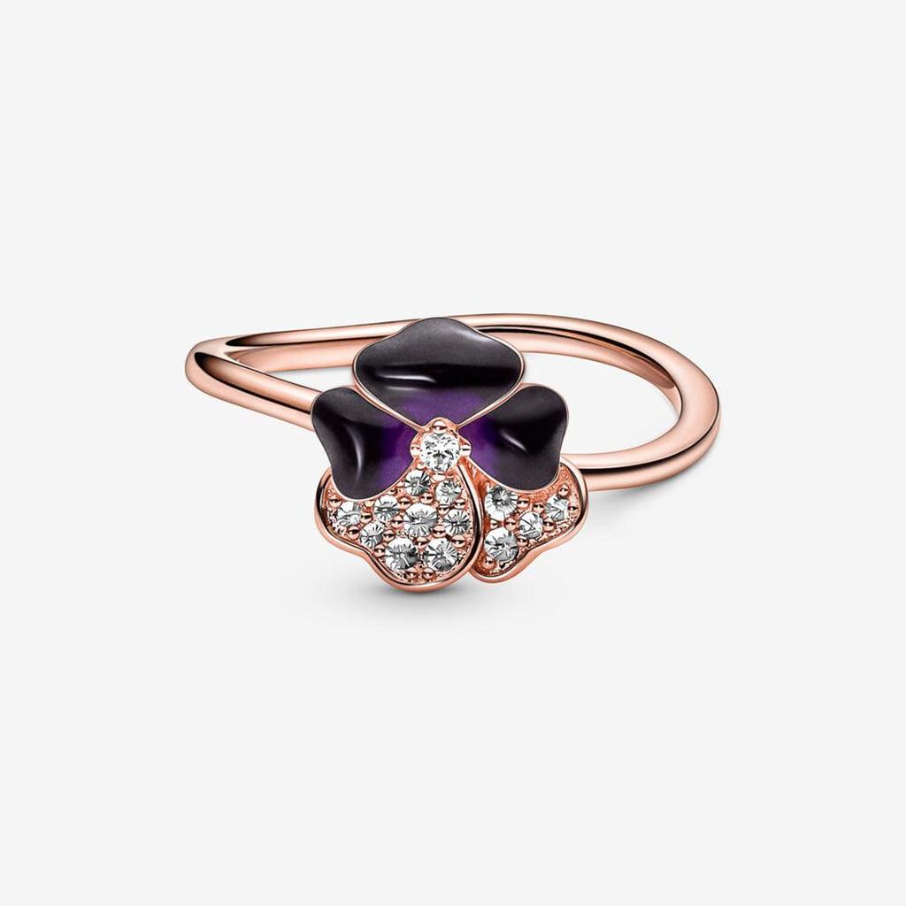 PANDORA  Deep Purple Pansy Flower Ring