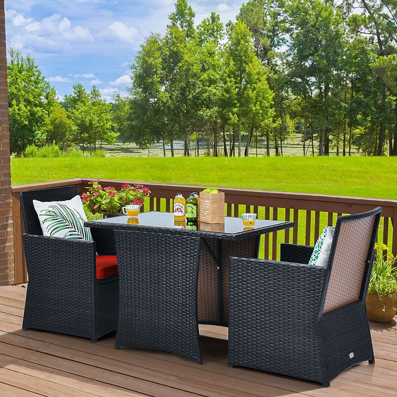 3 Pcs Patio Rattan Furniture Set with Cushion and Armrest Sofa