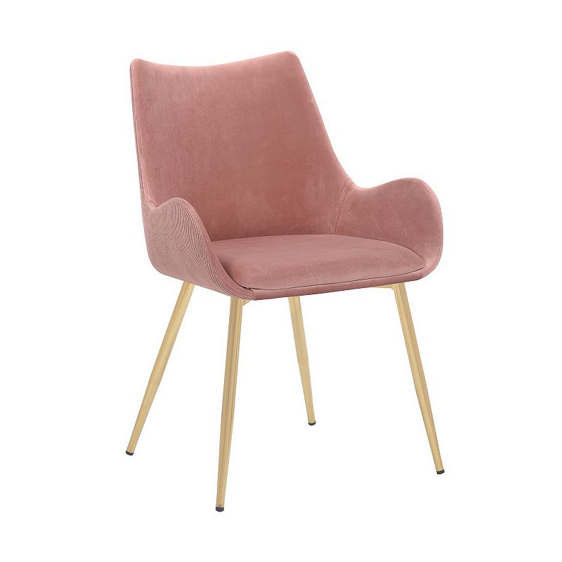 22 Inch Fabric Upholstered Dining Side Chair， Sloped Arms， Metal Legs， Pink