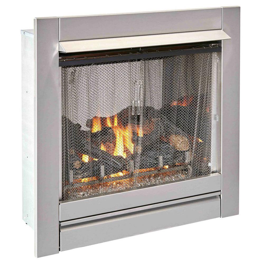 Duluth Forge Duluth Forge Vent Free Stainless Outdoor Gas Fireplace Insert With Fire Glass Media and Log Set - 24000 BTU 170093