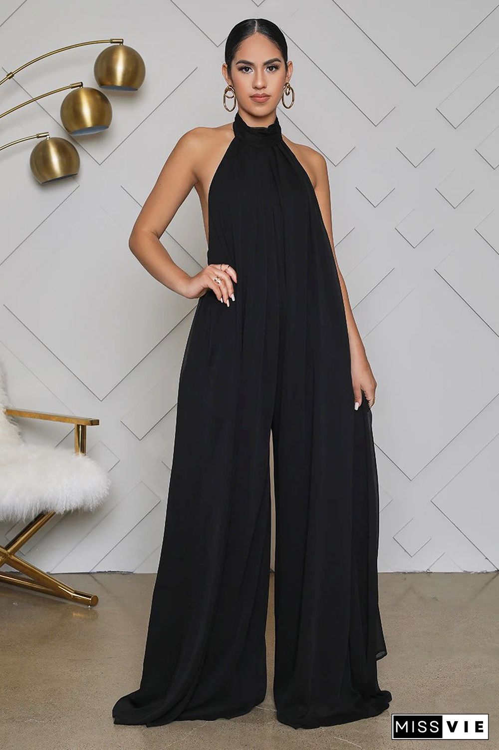 Halter Neck Backless Loose Wide Leg Jumpsuit