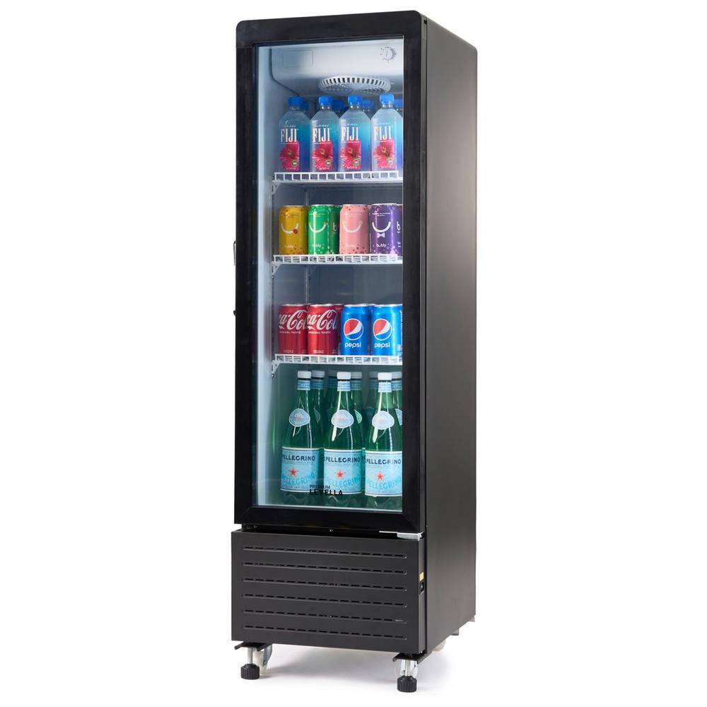 Premium LEVELLA 4.9 cu. ft Commercial Upright Display Frost Free Refrigerator Glass Door Beverage Cooler with LED Light Strip in Black PRNS507DX