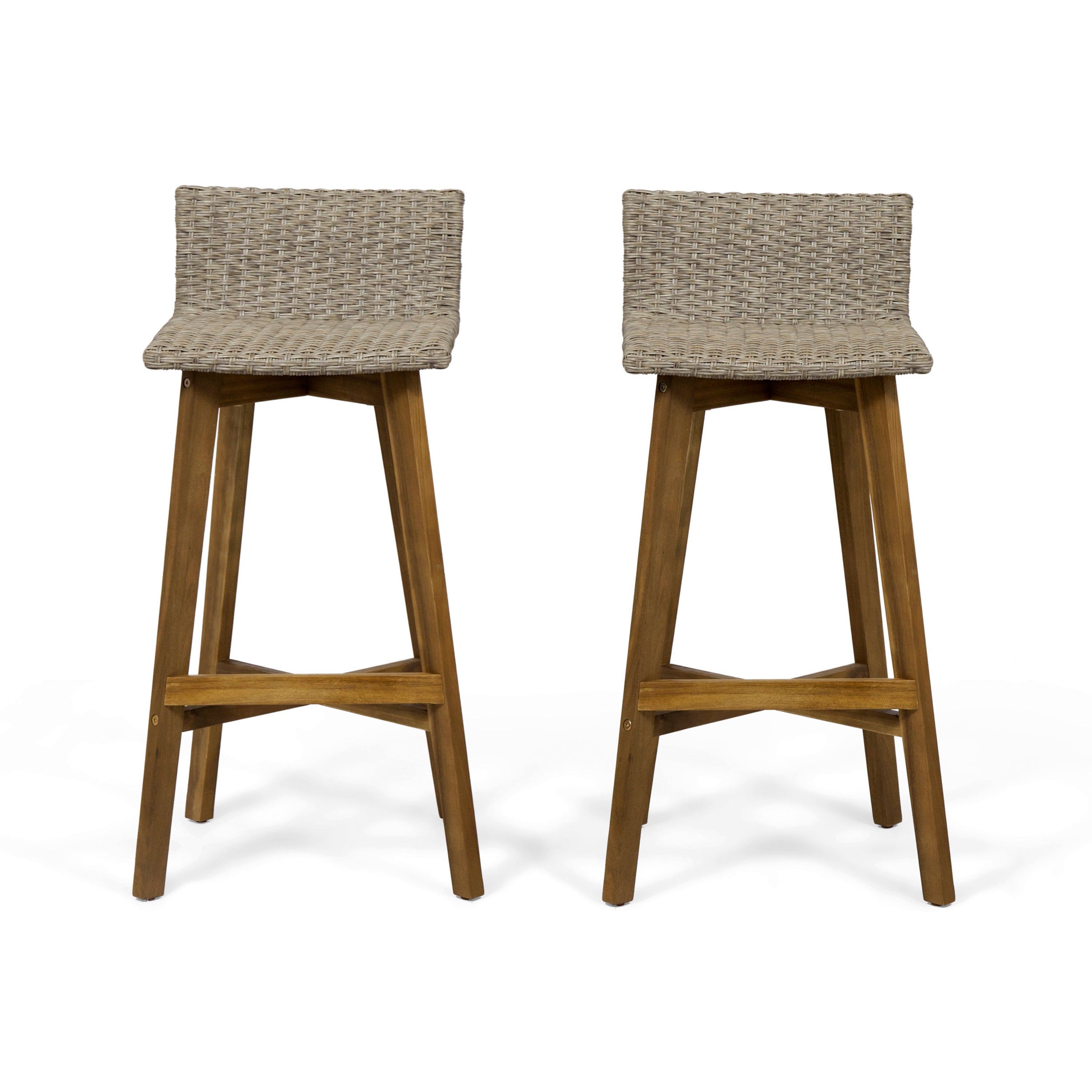 Bellagio Outdoor Acacia Wood & Wicker Barstools (Set of 2)