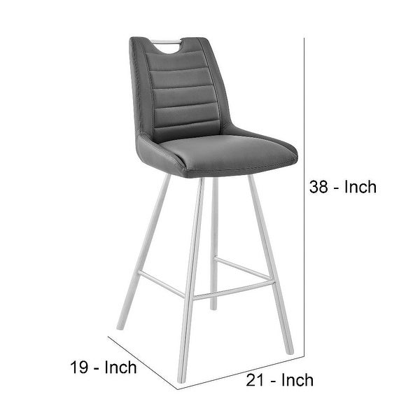 Faux Leather Counter Height Bar Stool， Silver and Charcoal - 19 L x 21 W x 38 H