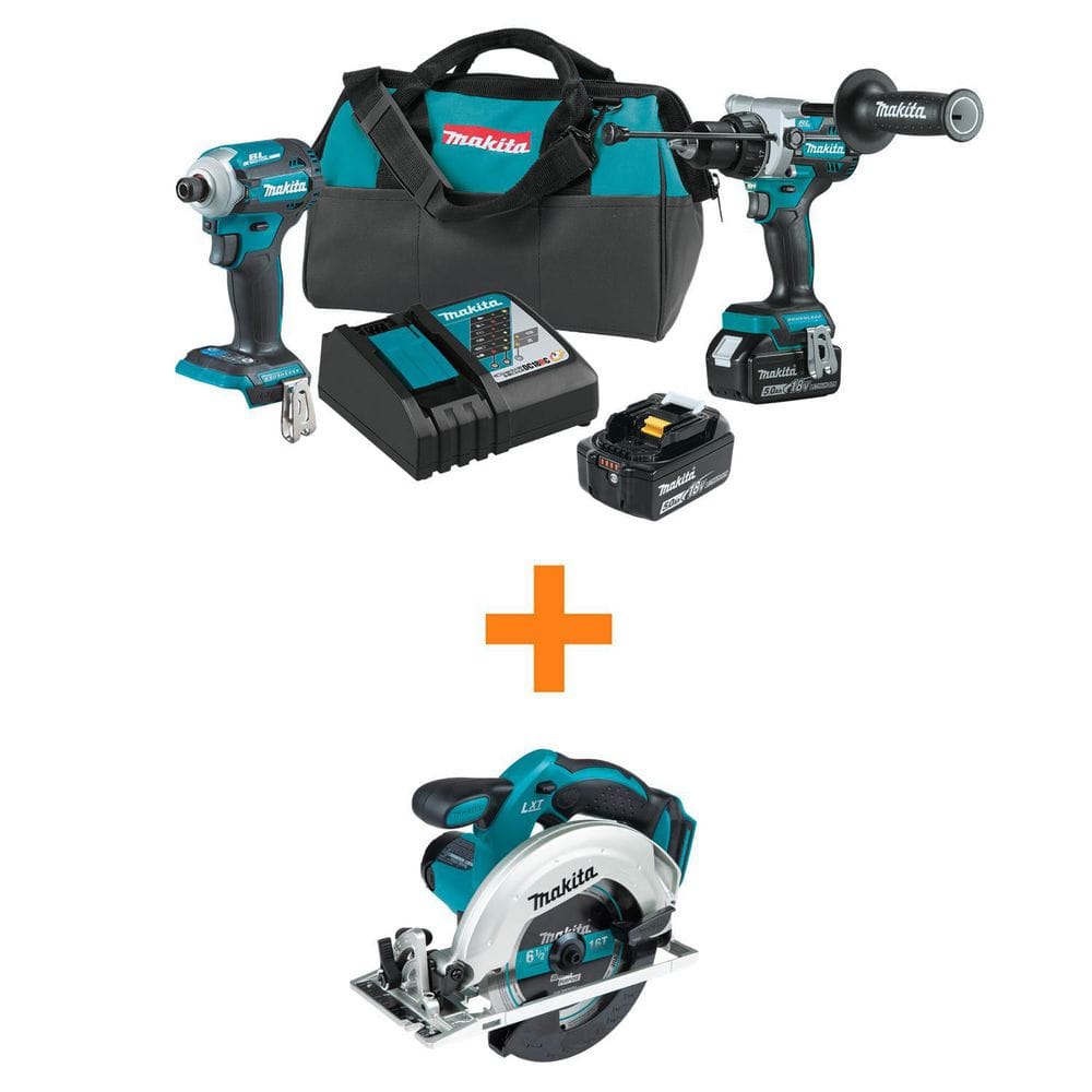 Makita 18V LXT Lithium-Ion Brushless Cordless Combo Kit 5.0 Ah (2-Piece) with bonus 18V LXT 6-1/2 in. Lightweight Circular Saw XT288T-XSS02Z