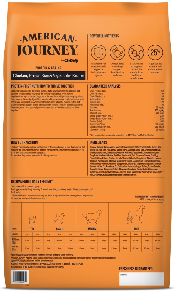 American Journey Protein and Grains Healthy Weight Chicken， Brown Rice and Vegetables Recipe Dry Dog Food