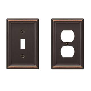 Hampton Bay Ascher 1 Gang Toggle and 1 Gang Duplex Steel Wall Plate Combo Pack - Aged Bronze 149TDBHB-DDBHB