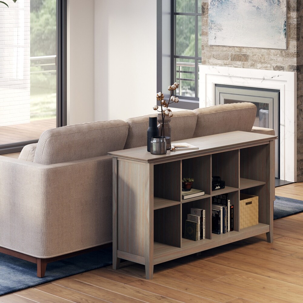 WYNDENHALL Stratford SOLID WOOD 57 inch Wide Transitional 8 Cube Storage Sofa Table   57 inches wide