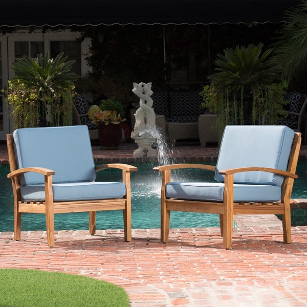 Peyton Outdoor Cushioned Wood Club Chairs (Set of 2) by Christopher Knight Home