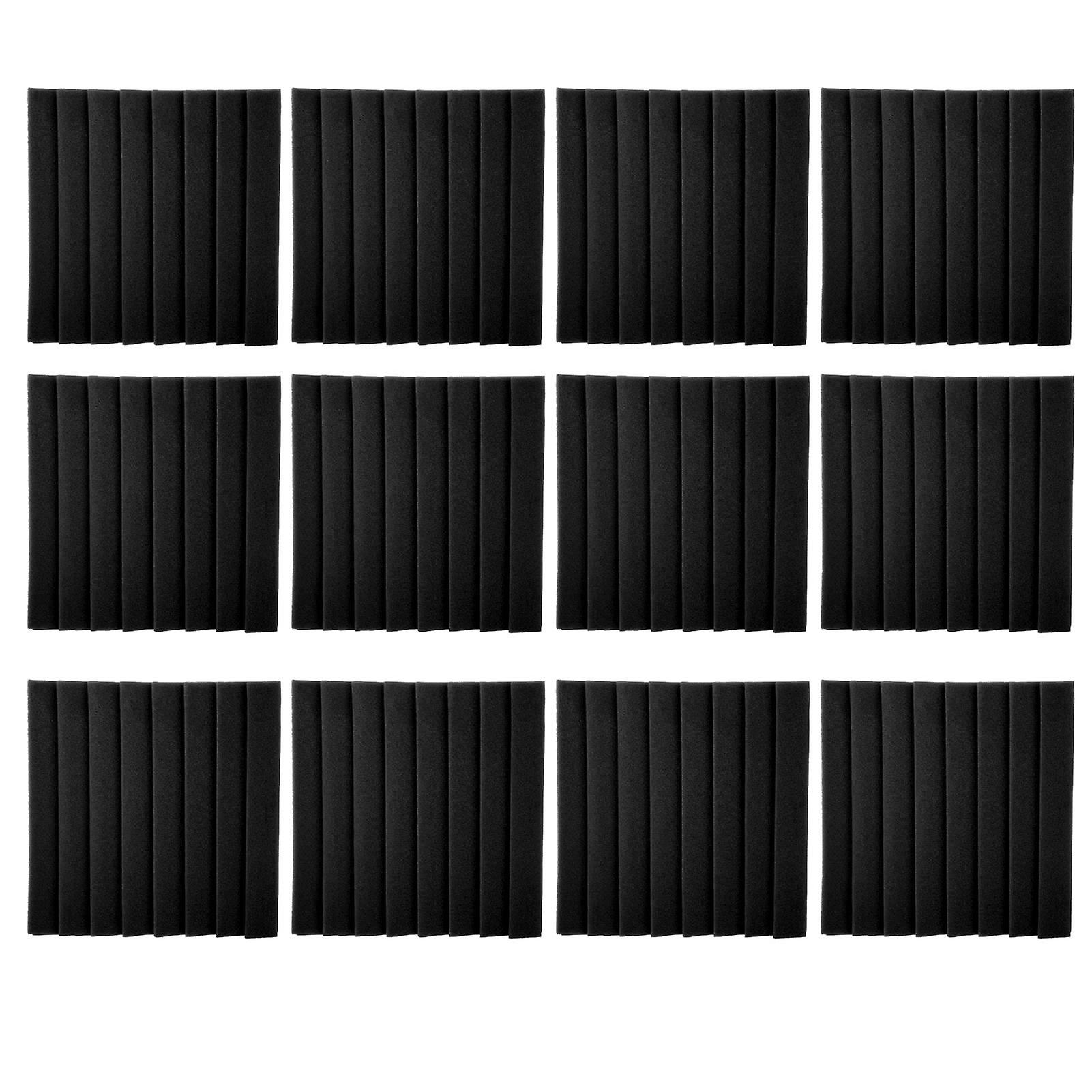 12pcs Soundabsorption Panels 8 Grooves Triangle Acoustic Foam Sound Proof Material(black )