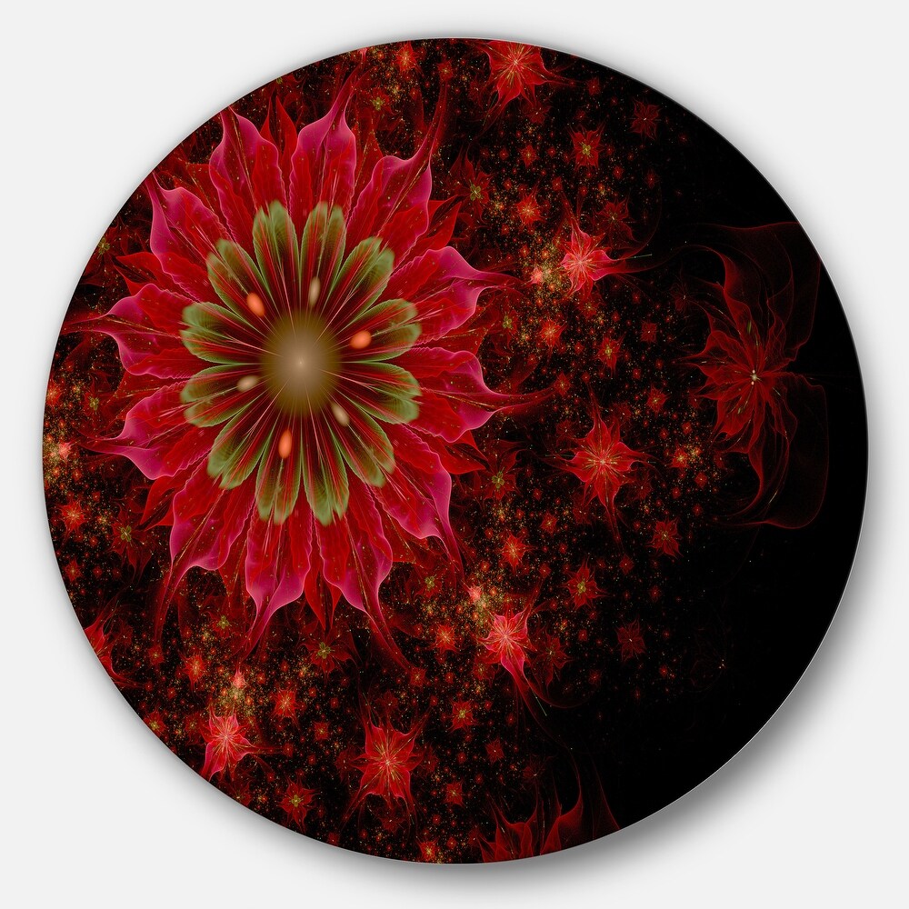 Designart 'Dark Red and Light Green Fractal Flowers' Digital Art Disc Metal Wall Art