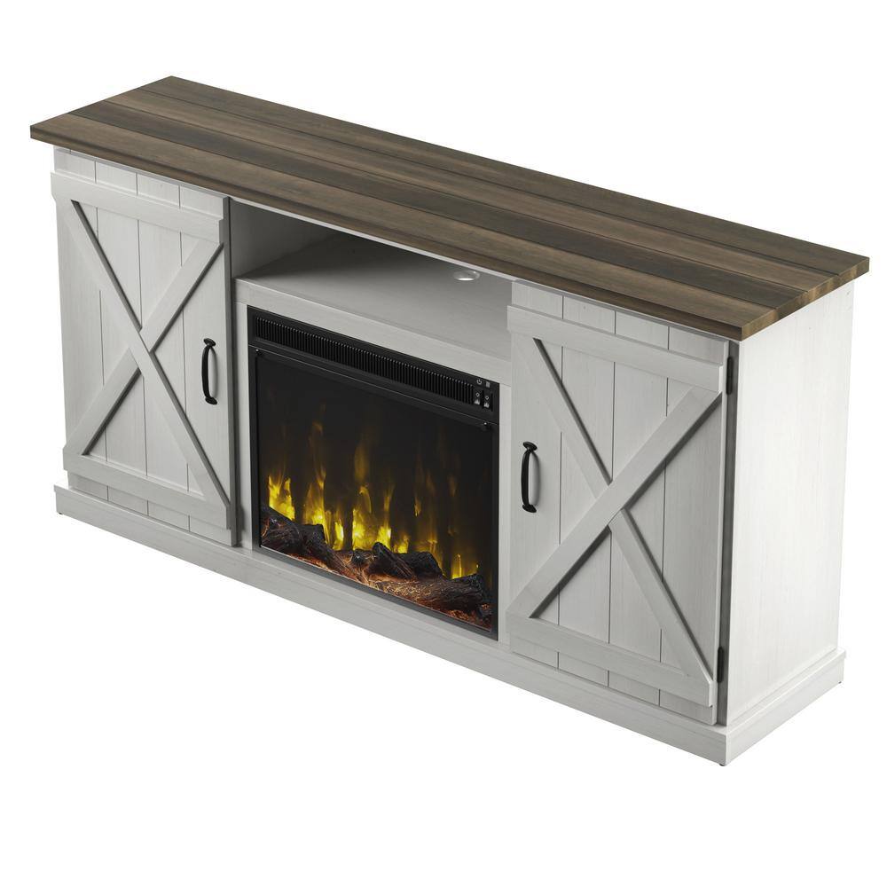 Twin Star Home 63.38 in. Freestanding Wooden Electric Fireplace TV Stand in Old Wood White 140640