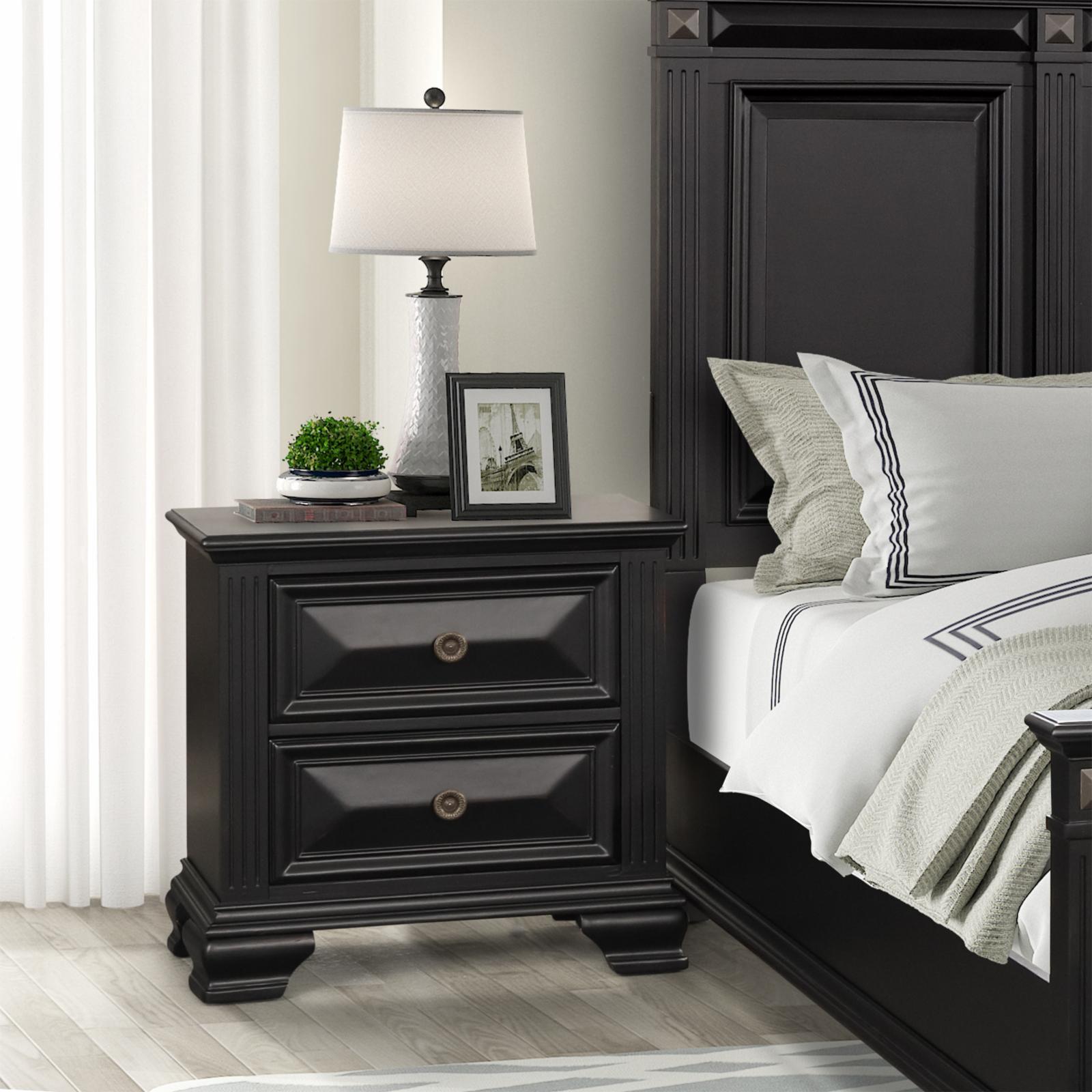 Roundhill Furniture Renova Vintage Black 2-Drawer Nightstand