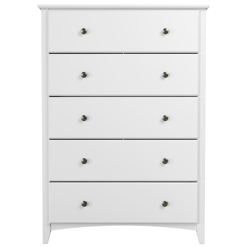 Camaflexi Shaker Style Solid Wood 5-Drawer Bedroom Chest in White