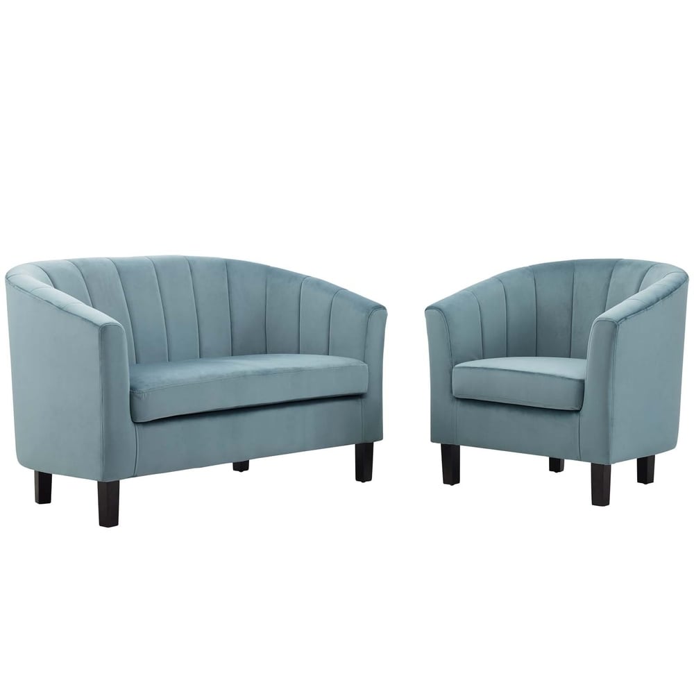 Silver Orchid Smith Channel Tufted Velvet Loveseat and Armchair Set