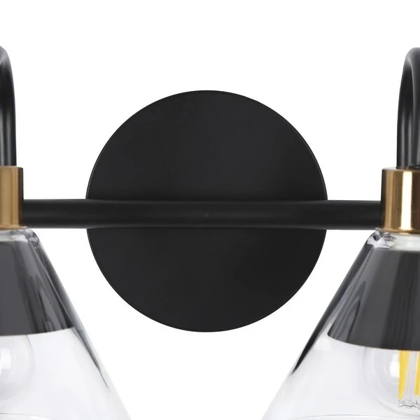 Petia Modern Farmhouse 4-Lights Black Bathroom Vanity Lights Wall Lamps with Cone Glass Shade - L 28