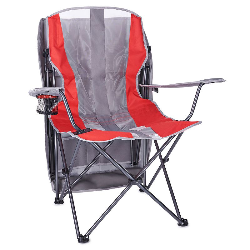 Kelsyus Premium Foldable Camping Lawn Chair with Canopy and Cup Holder， Red