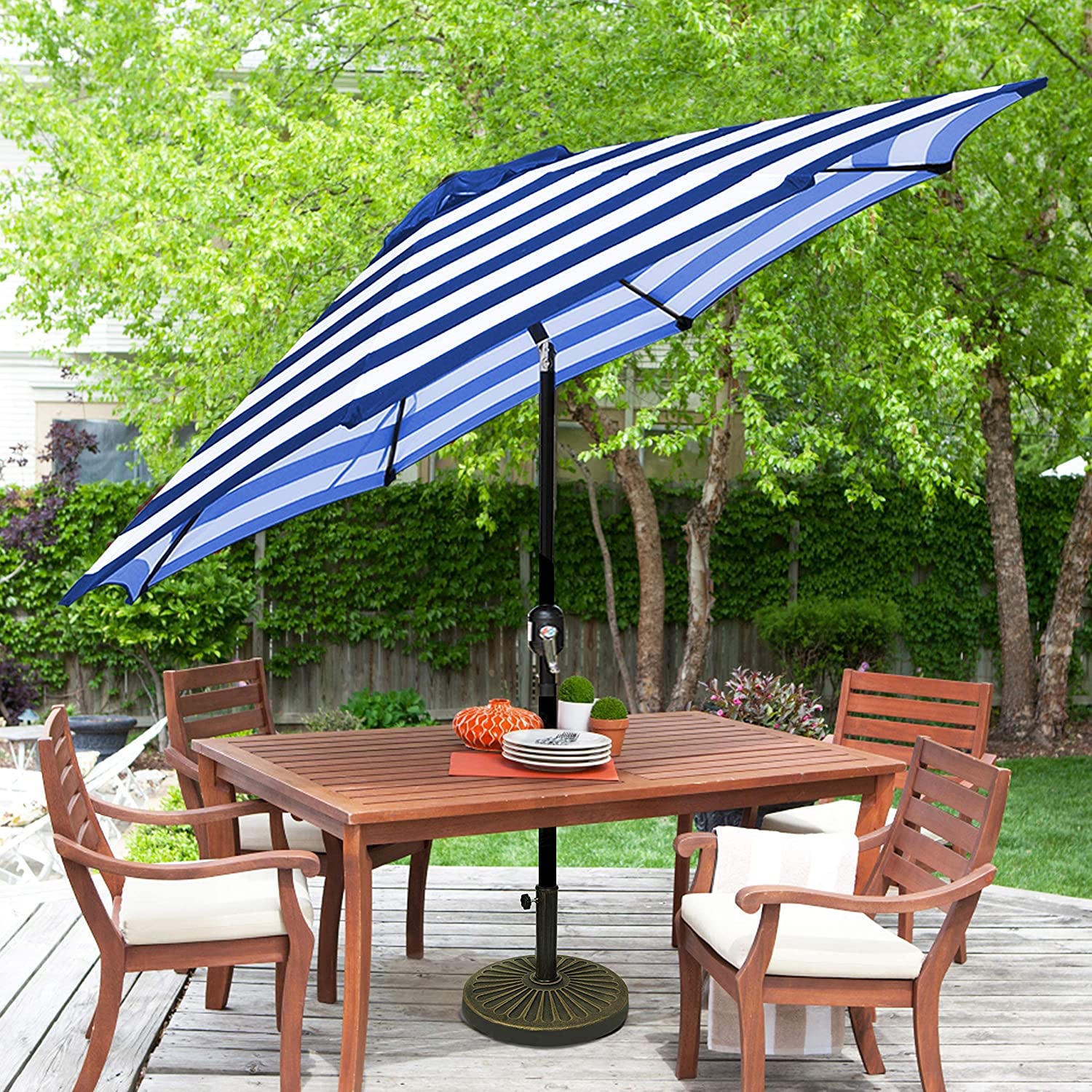 9' Outdoor Market Patio Umbrella with Push Button Tilt and Crank, 8 Ribs (Tan)